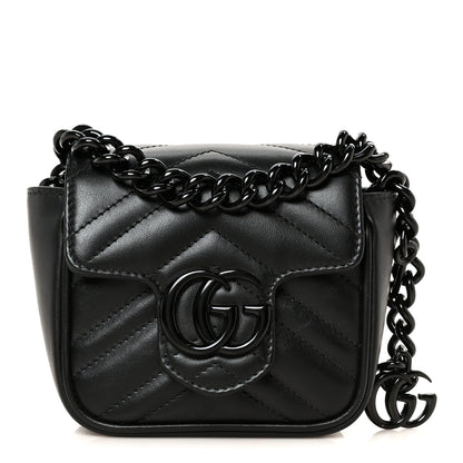 Gucci Calfskin Matelasse Monochrome GG Marmont Chain Belt Bag Black 1 of 10