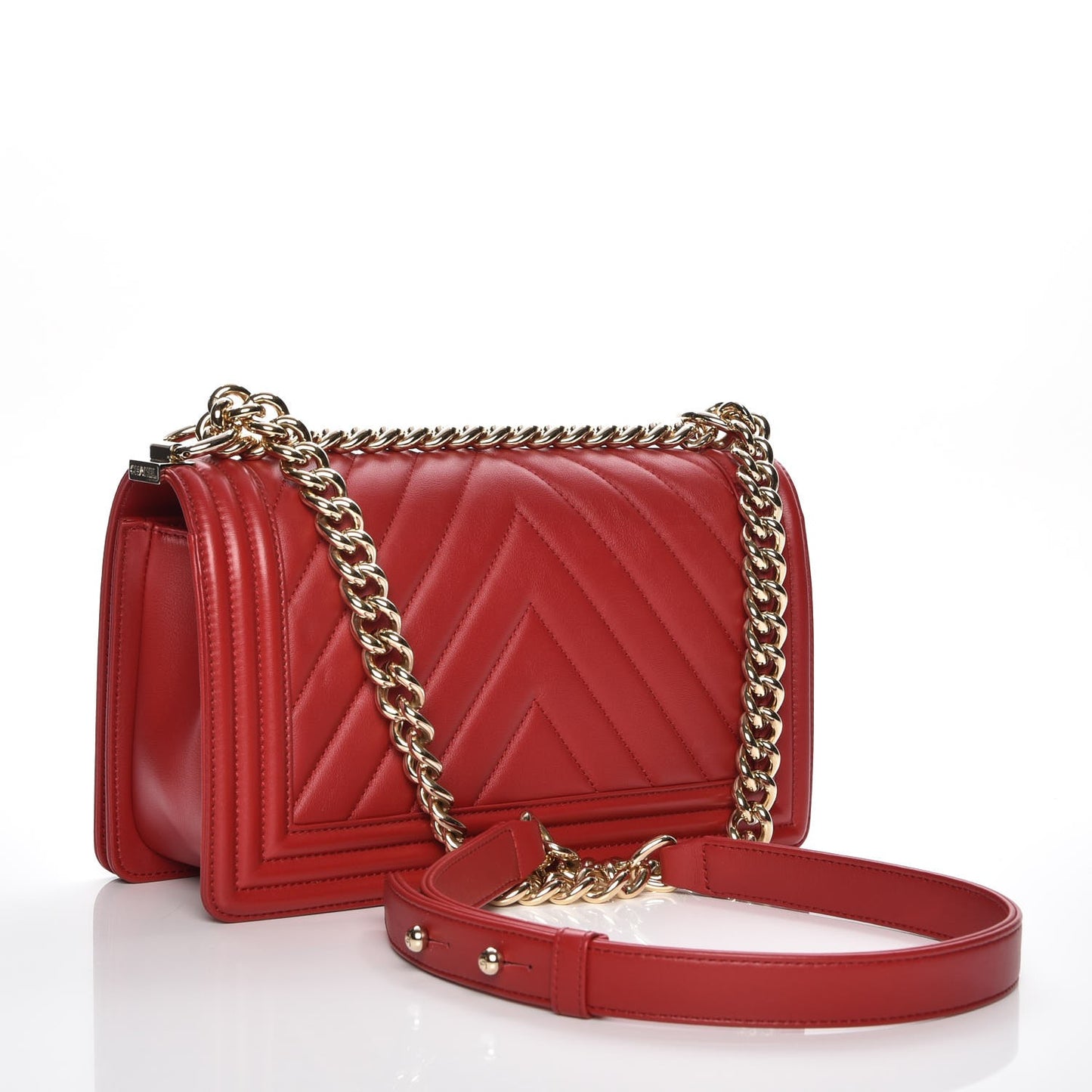 Calfskin Chevron Quilted Medium Boy Flap Red