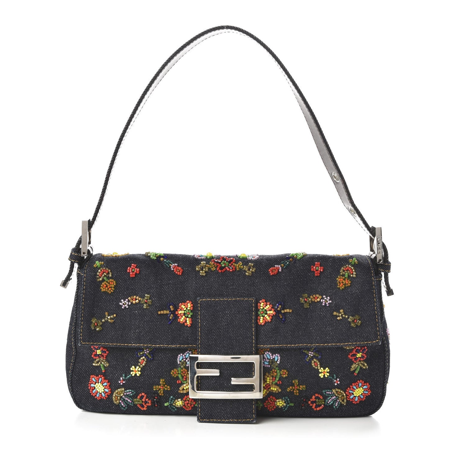 Denim Ricami Beaded Baguette Blue
