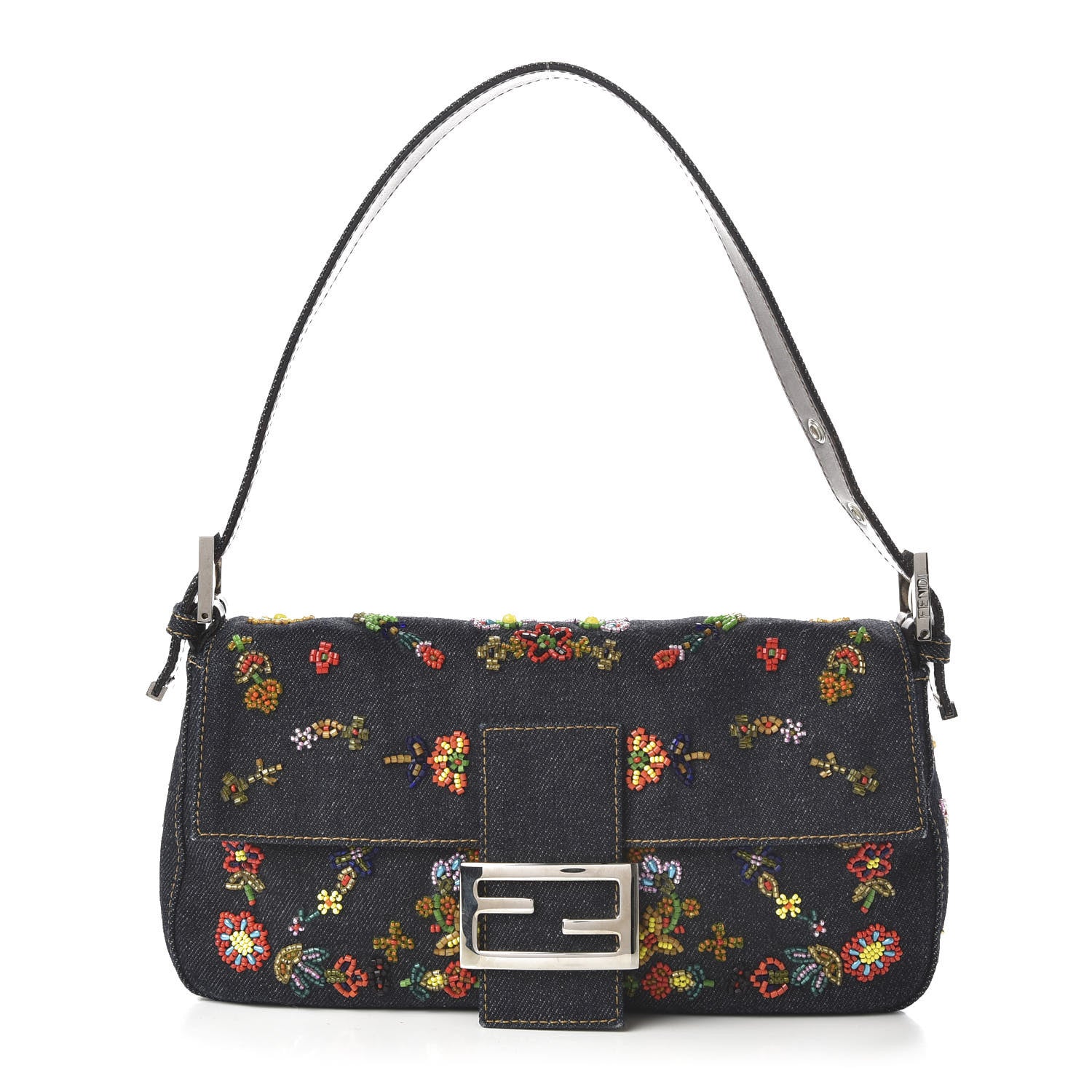 Fendi Denim Ricami Beaded Baguette Blue 1 of 9