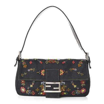 Fendi Denim Ricami Beaded Baguette Blue 1 of 9