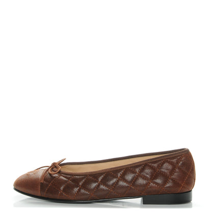 Chanel Iridescent Calfskin Quilted CC Cap Toe Ballerina Flats 39 Brown 1 of 8