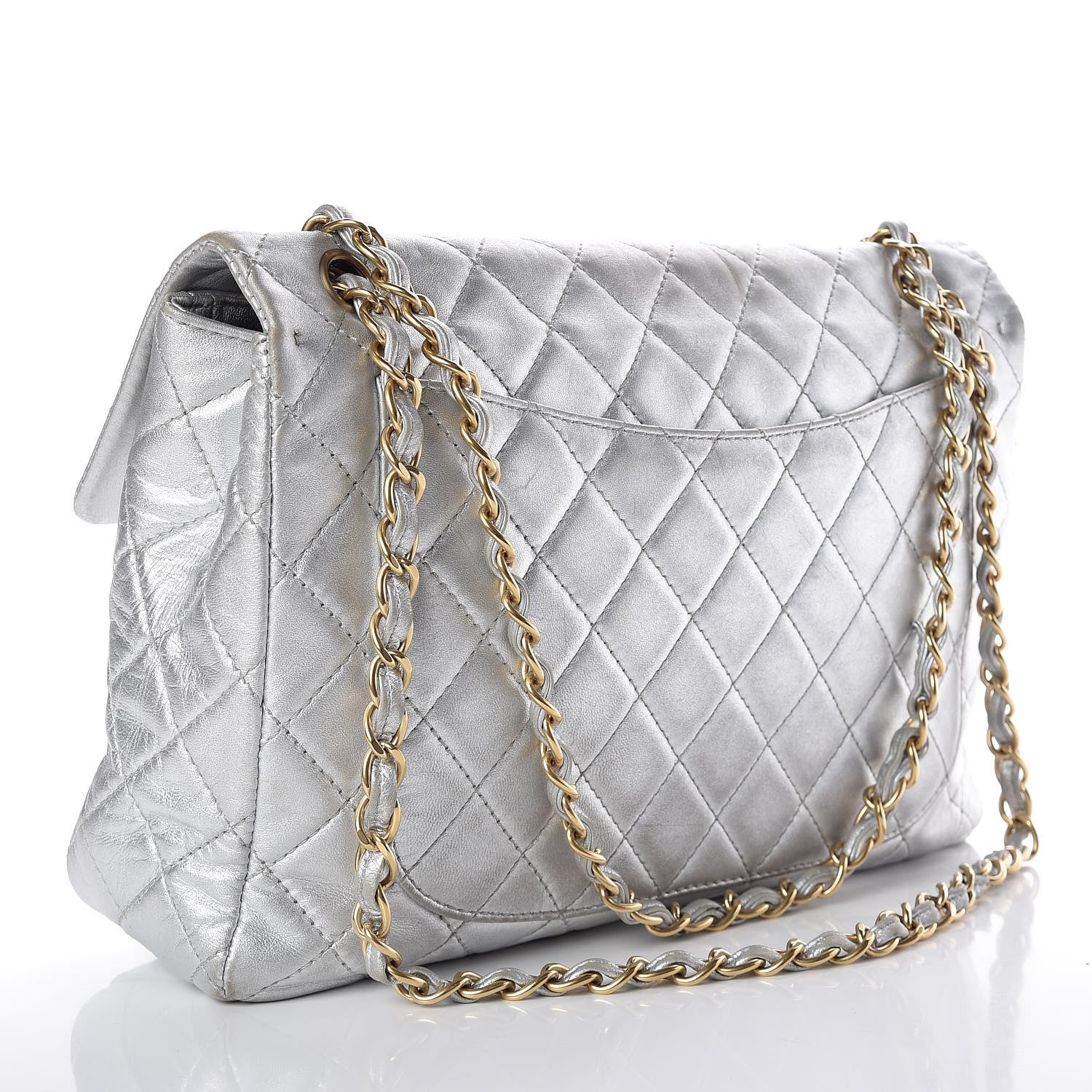Chanel Metallic Lambskin Quilted Maxi Single Flap Silver 3 of 14