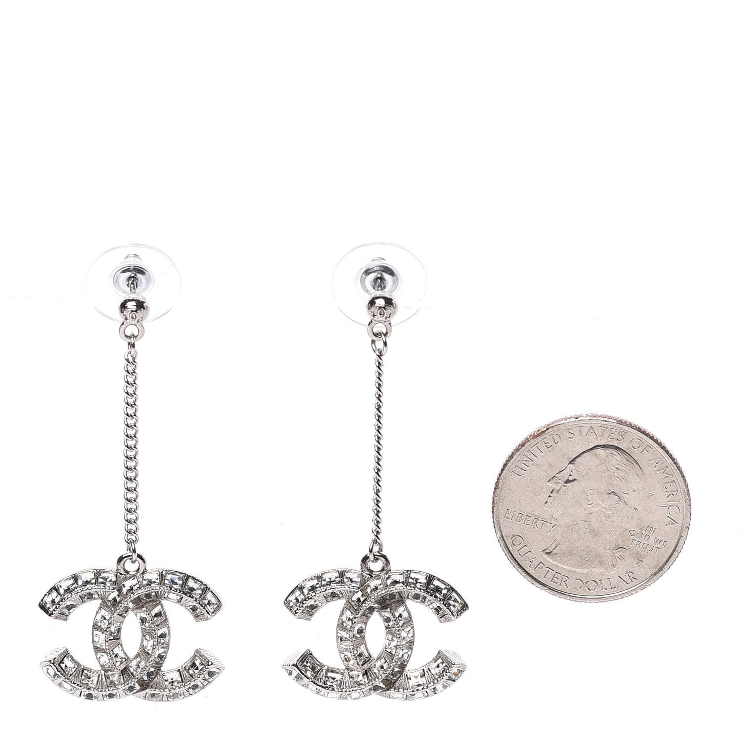 Baguette Crystal CC Drop Earrings Silver