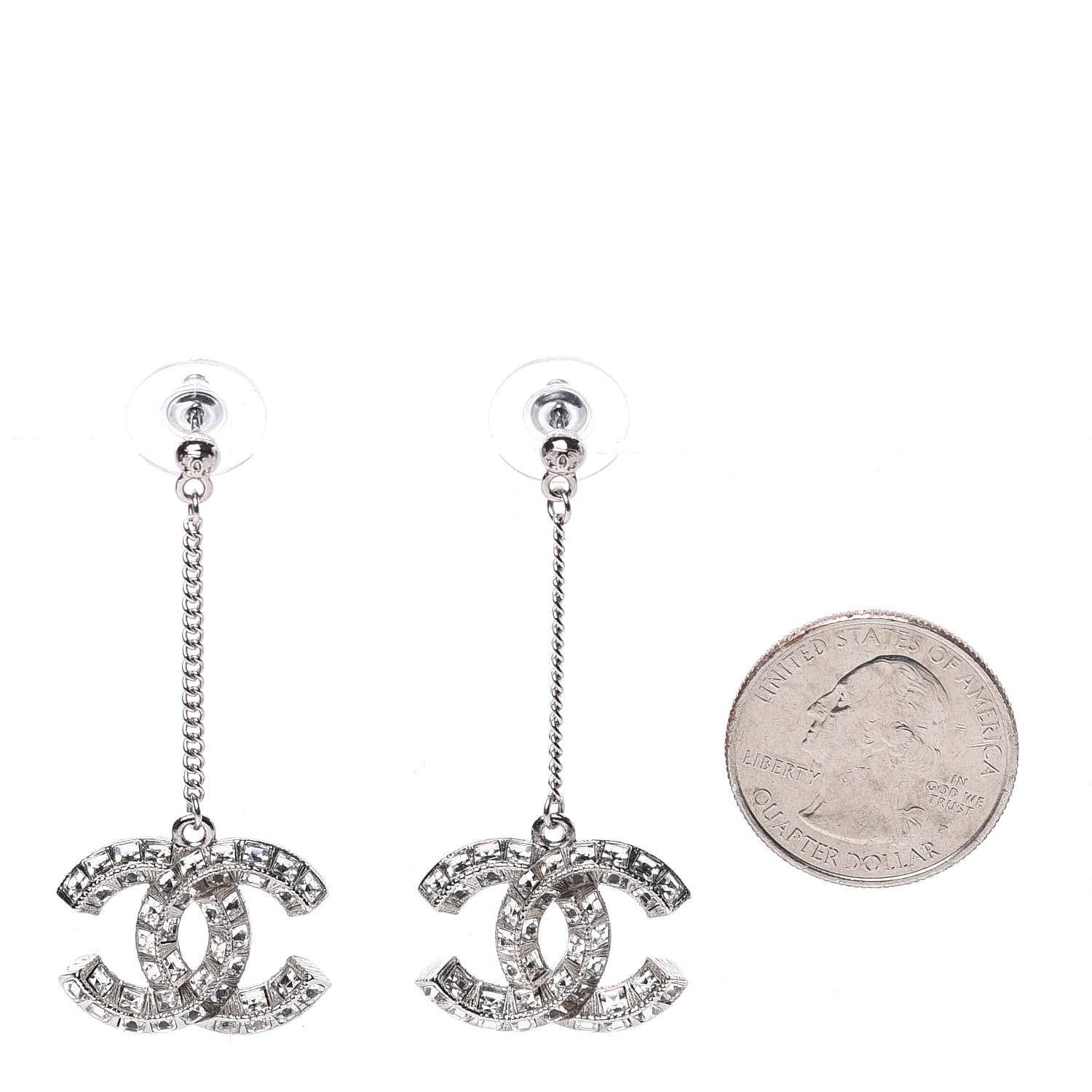 Chanel Baguette Crystal CC Drop Earrings Silver 2 of 4