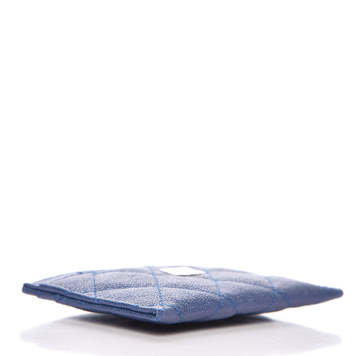 Iridescent Caviar Quilted Card Holder Blue Fonce