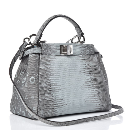 Fendi Lizard Togo Shiny Nappa Mini Peekaboo Iconic Satchel Pale Blue 3 of 11