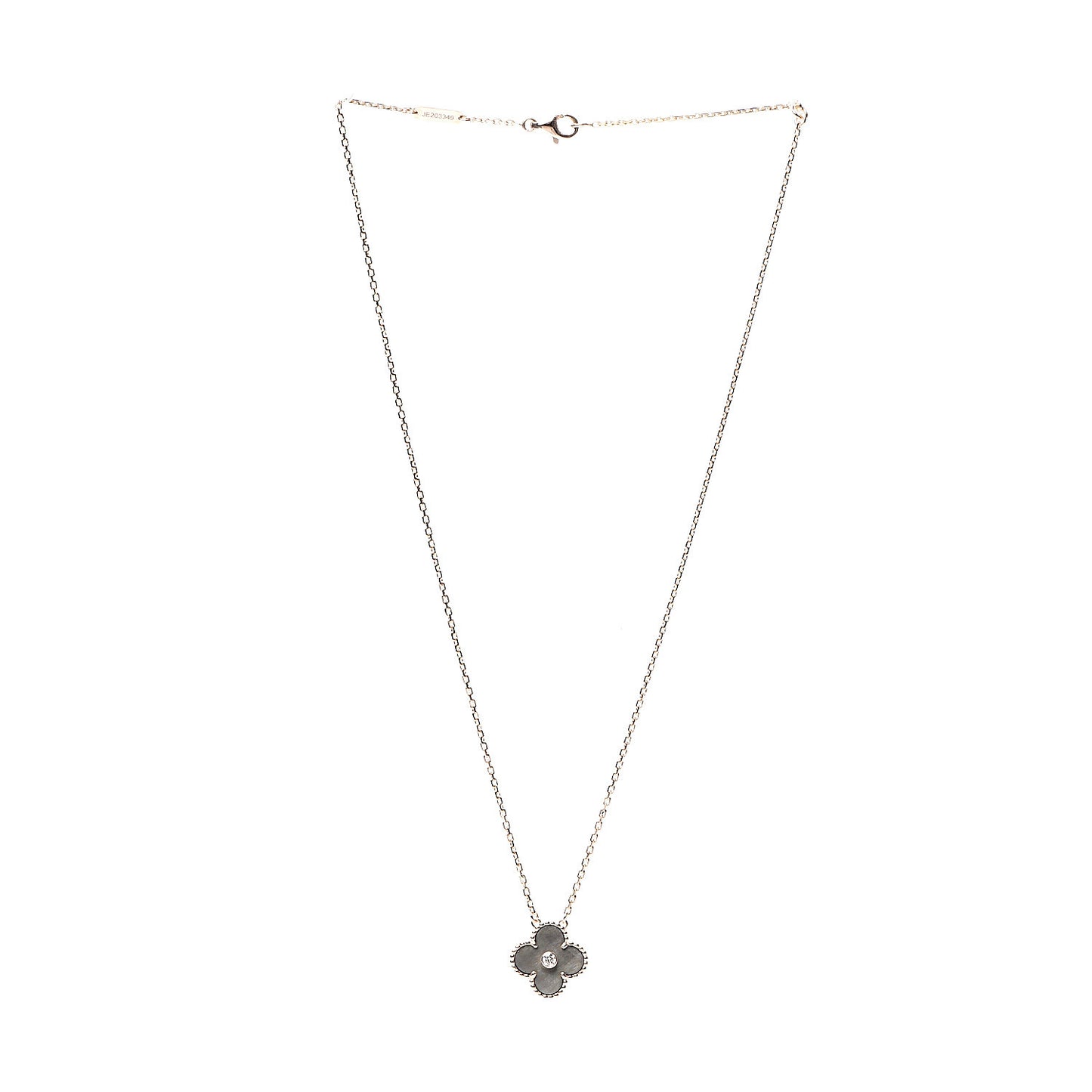 18K Rose Gold Diamond Grey Mother of Pearl Vintage Alhambra Pendant Necklace