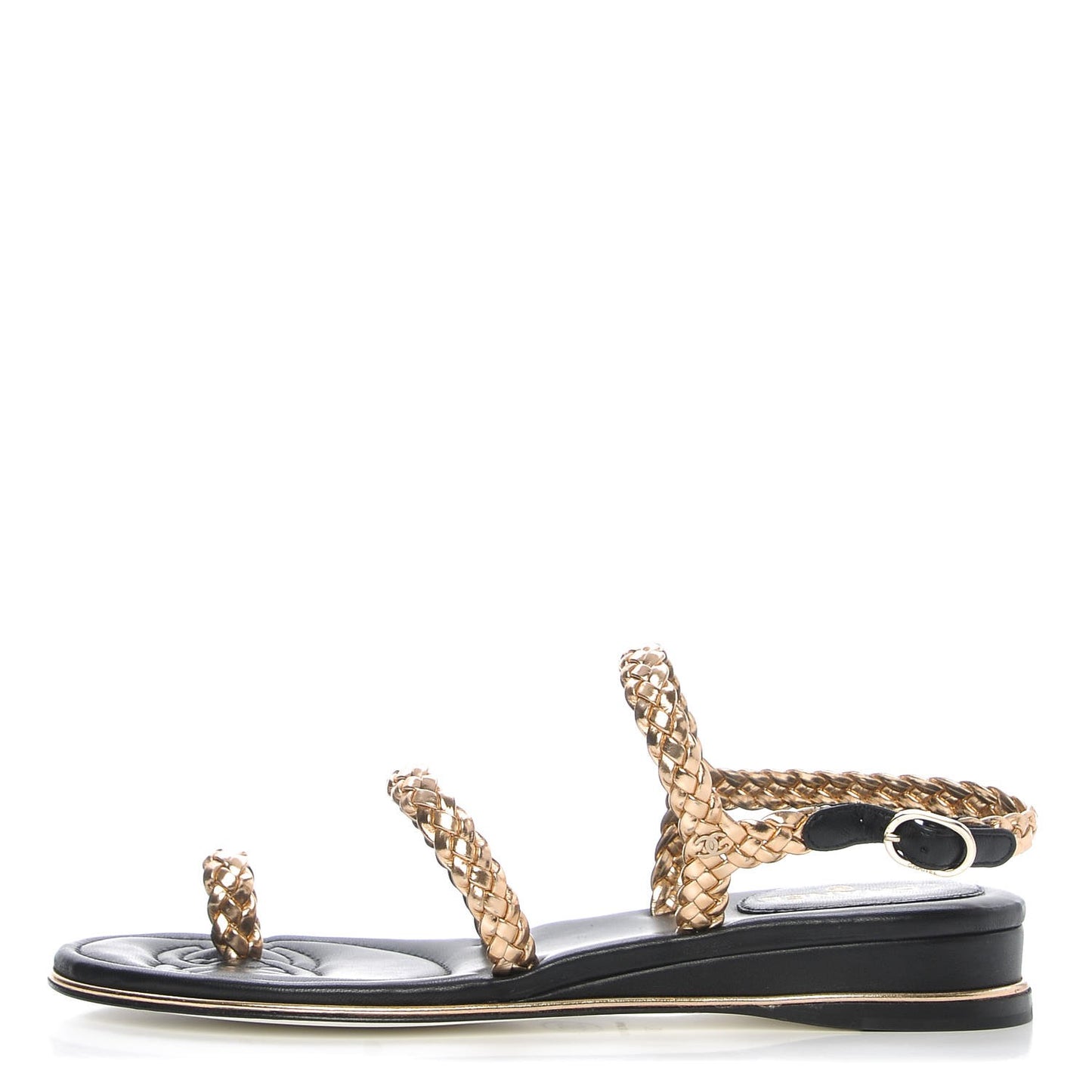 Metallic Calfskin Lambskin Braided Sandals 37 Black Gold