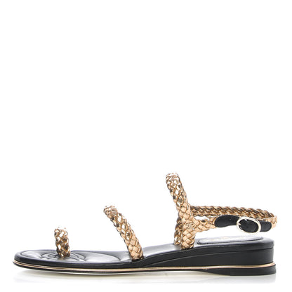 Chanel Metallic Calfskin Lambskin Braided Sandals 37 Black Gold 1 of 9