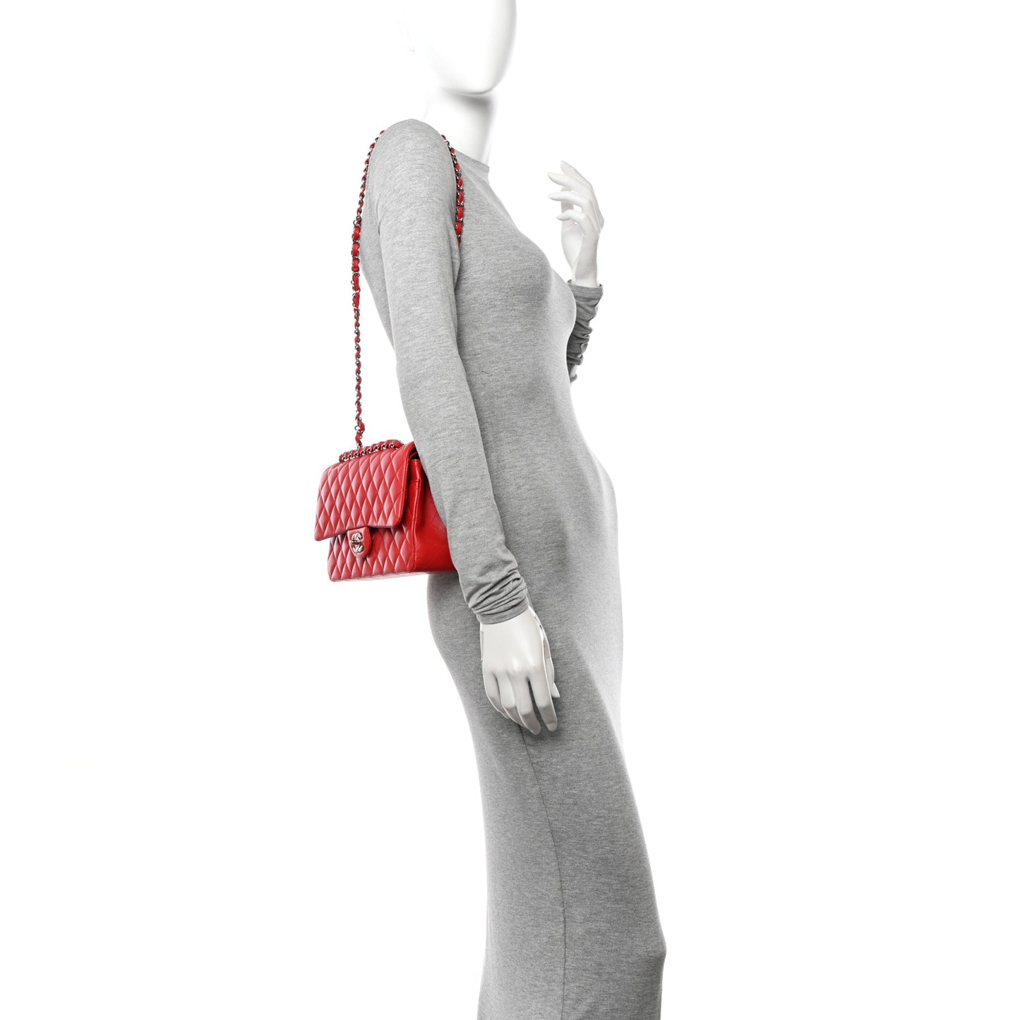 Lambskin Quilted Medium Double Flap Red