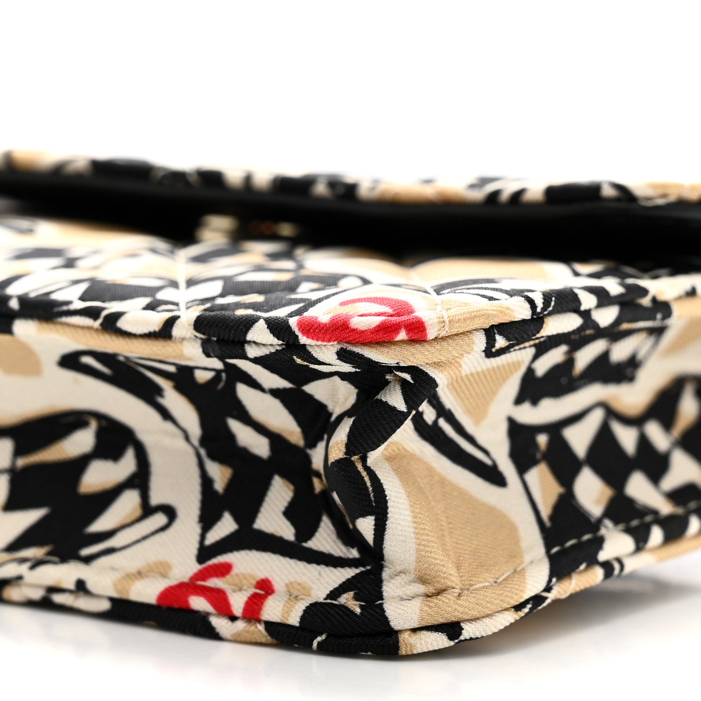 Canvas Check Flag Printed CC Clutch With Chain Beige Multicolor