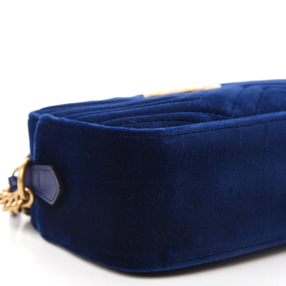 Gucci Velvet Matelasse Small GG Marmont Chain Shoulder Bag Cobalt 6 of 10