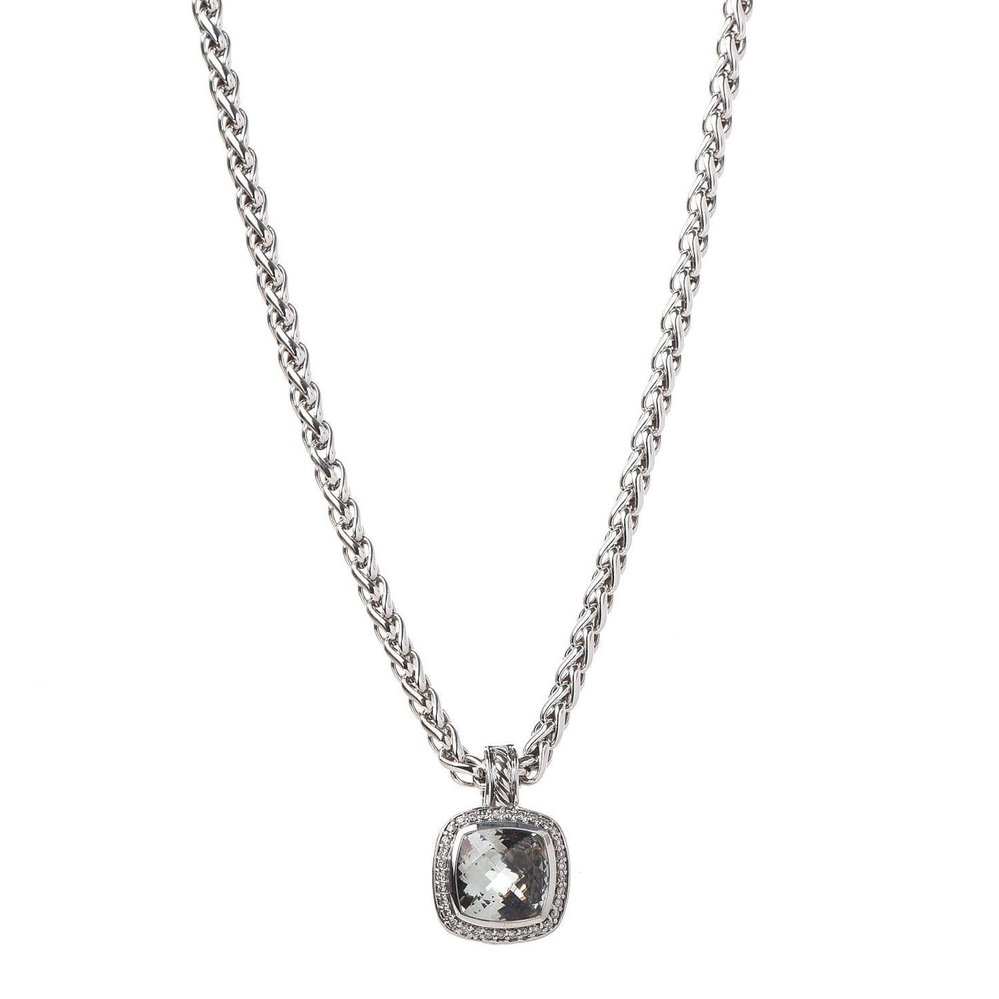 Sterling Silver Diamond Prasiolite 11mm Albion Wheat Chain Pendant Necklace