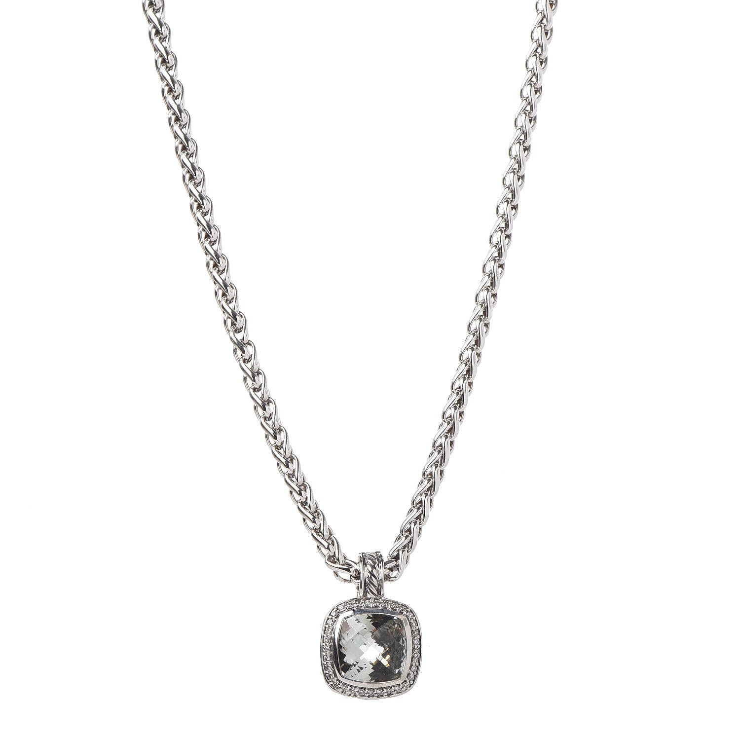 David Yurman Sterling Silver Diamond Prasiolite 11mm Albion Wheat Chain Pendant Necklace 1 of 6