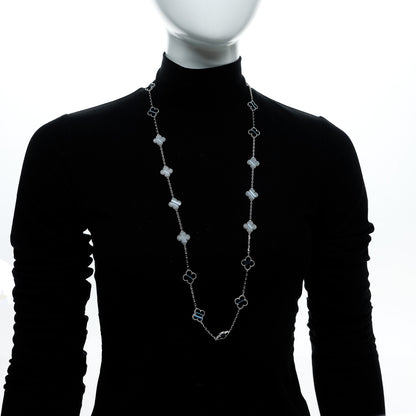 Van Cleef & Arpels 18K White Gold Veined Black Onyx 20 Motifs Vintage Alhambra Necklace 2 of 7