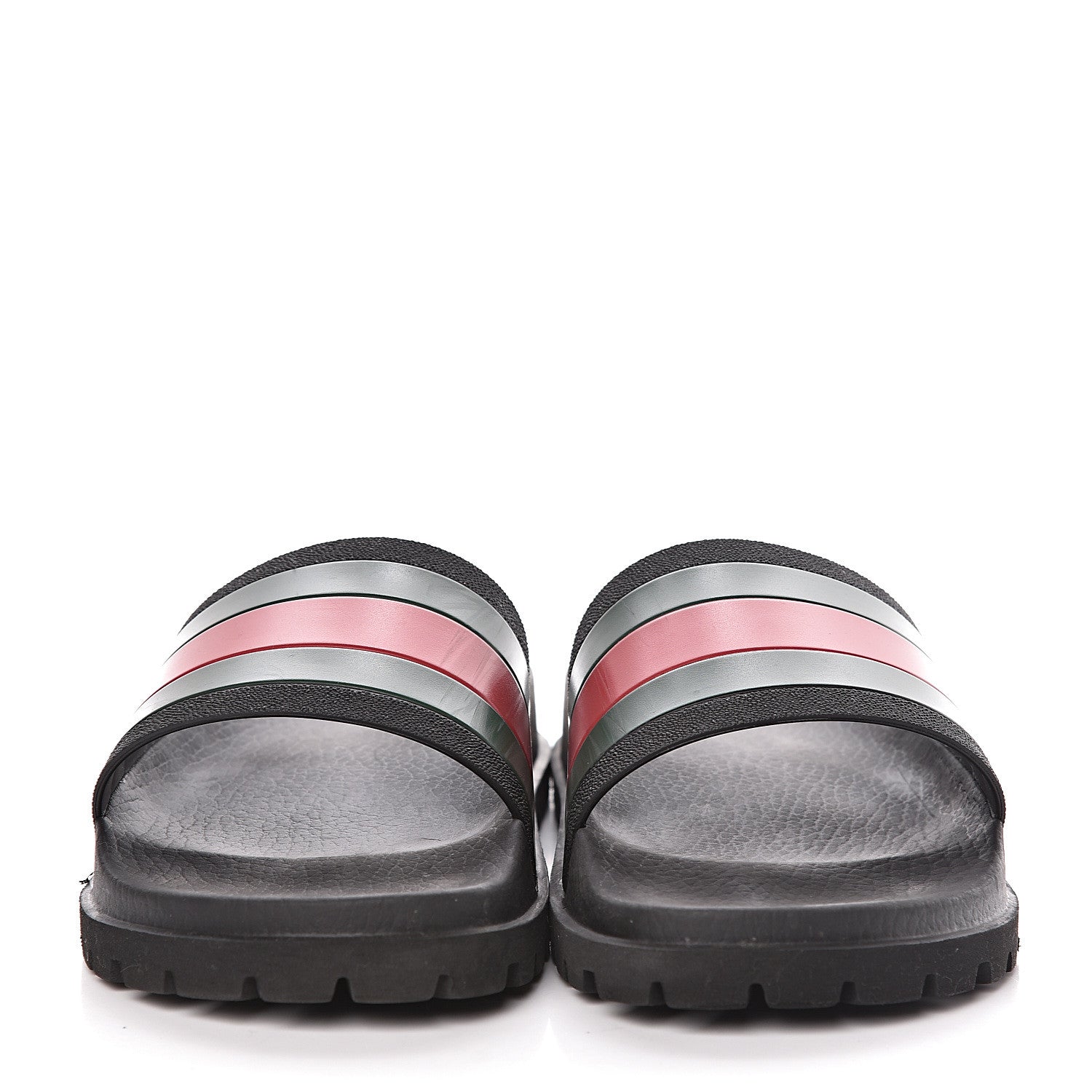 Gucci Rubber Web Mens Lug Sole Slide Sandals 10 Black Green Red 2 of 7