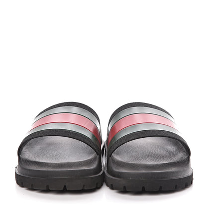 Gucci Rubber Web Mens Lug Sole Slide Sandals 10 Black Green Red 2 of 7