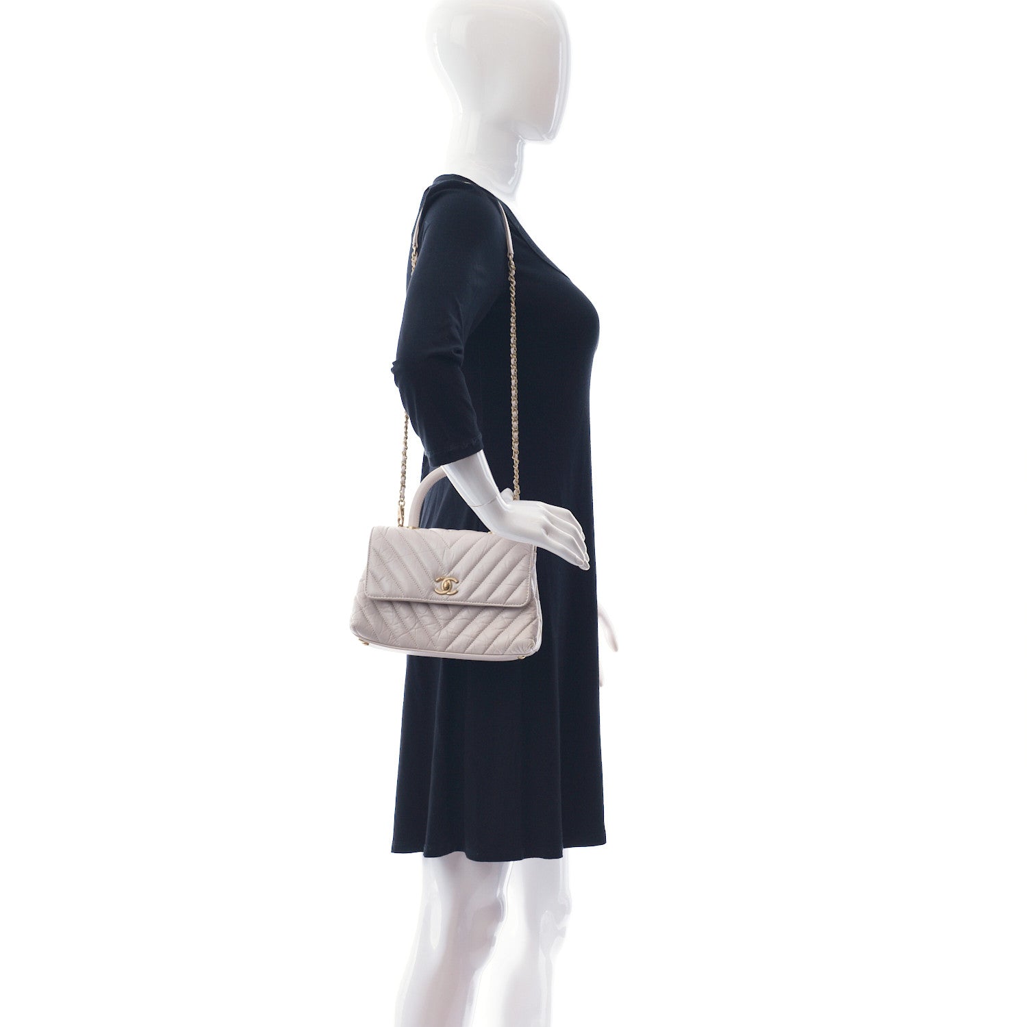 Chanel Aged Calfskin Chevron Quilted Mini Coco Handle Flap Ivory 2 of 10