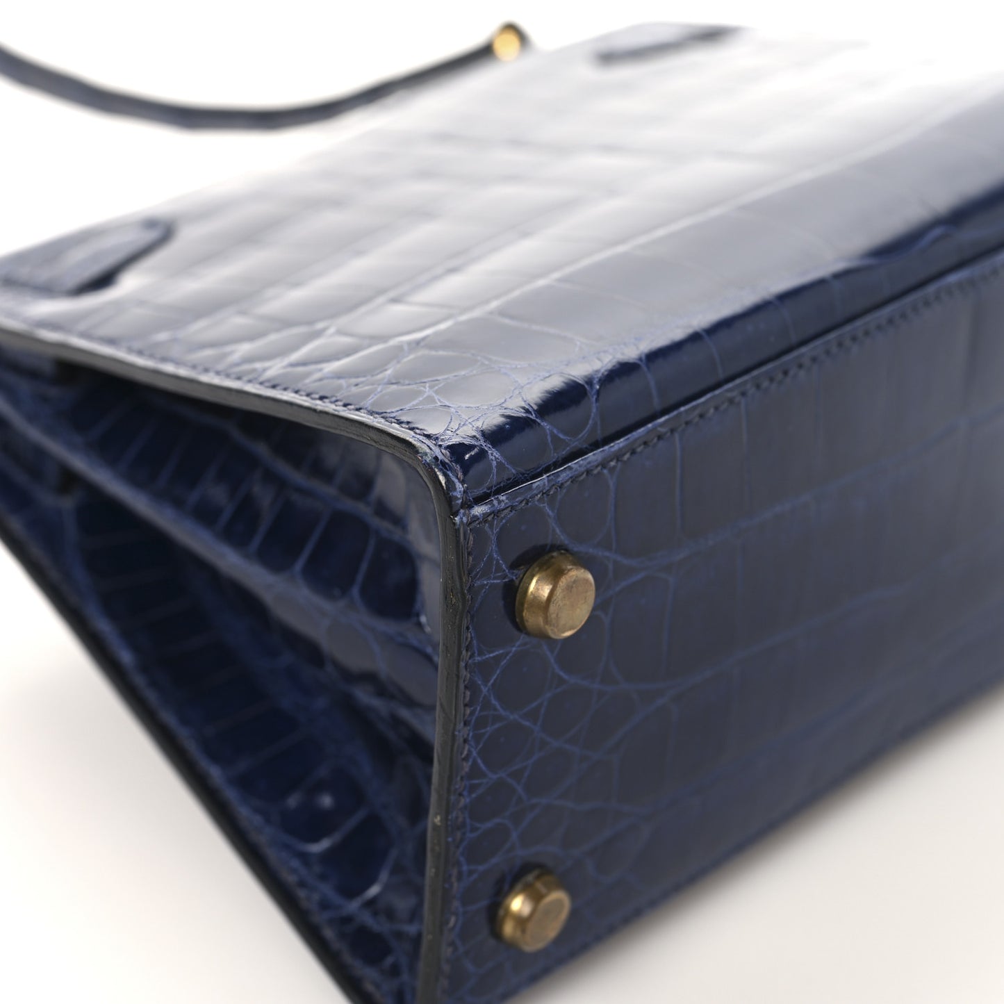 Shiny Crocodile Mini Kelly Sellier 20 Bleu Marine