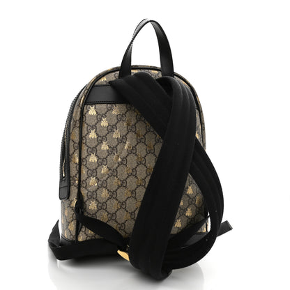Gucci GG Supreme Monogram Bees Print Small Day Backpack Beige Oro Black 3 of 13
