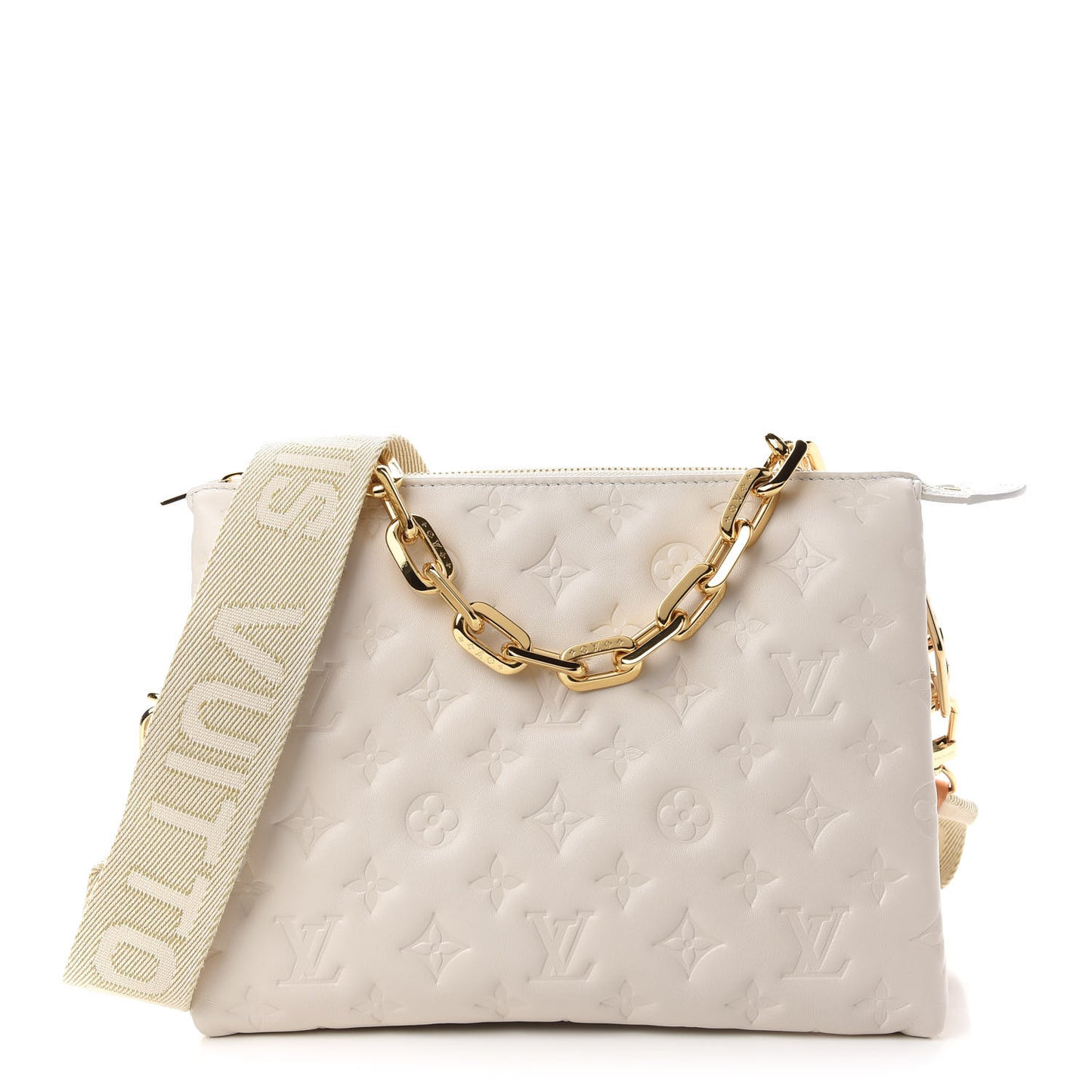 Lambskin Embossed Monogram Coussin PM Cream