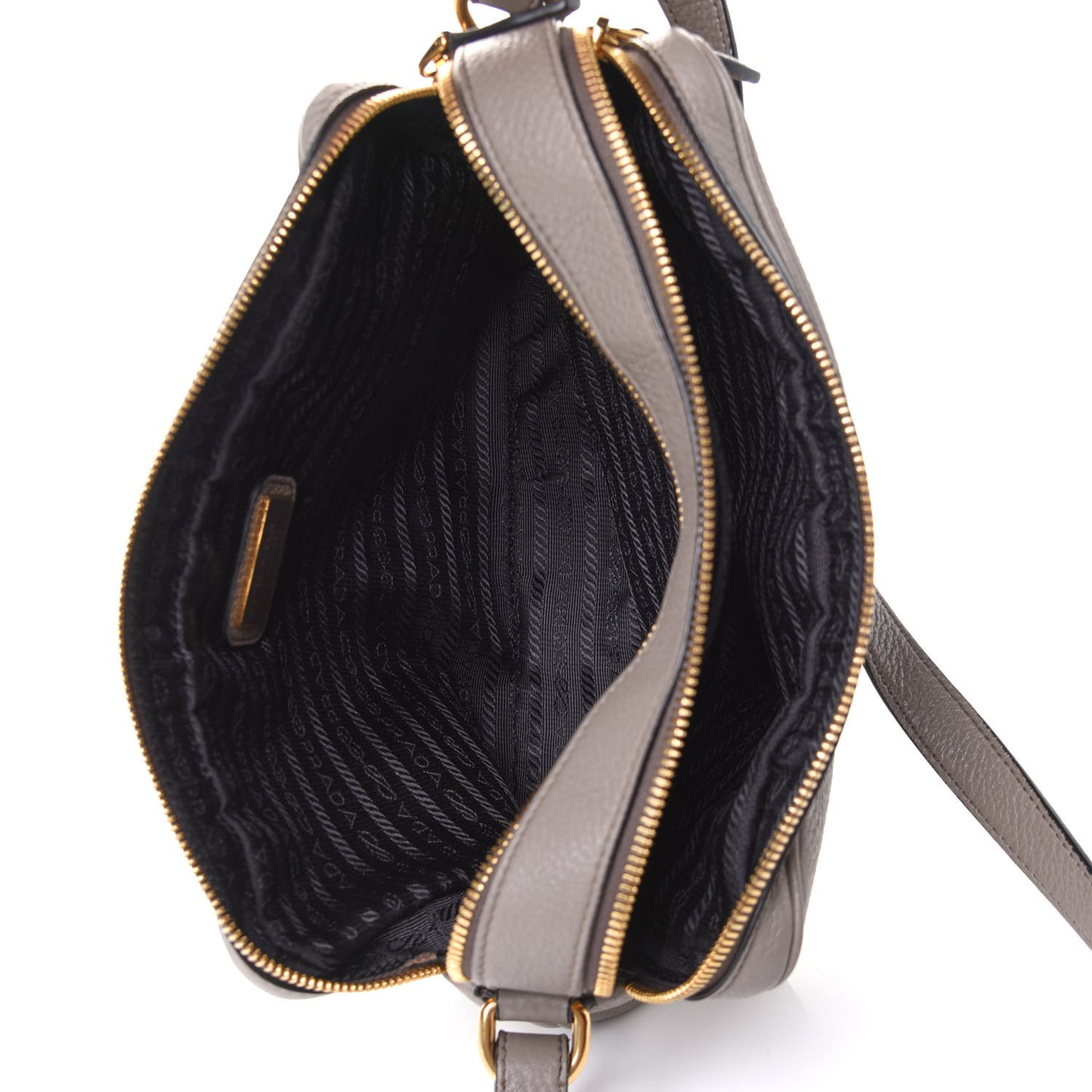 Vitello Daino Medium Double Zip Shoulder Bag Argilla