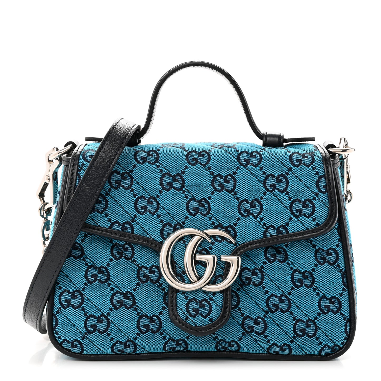 Monogram Multicolor Matelasse Diagonal Mini GG Marmont Top Handle Shoulder Bag Light Blue