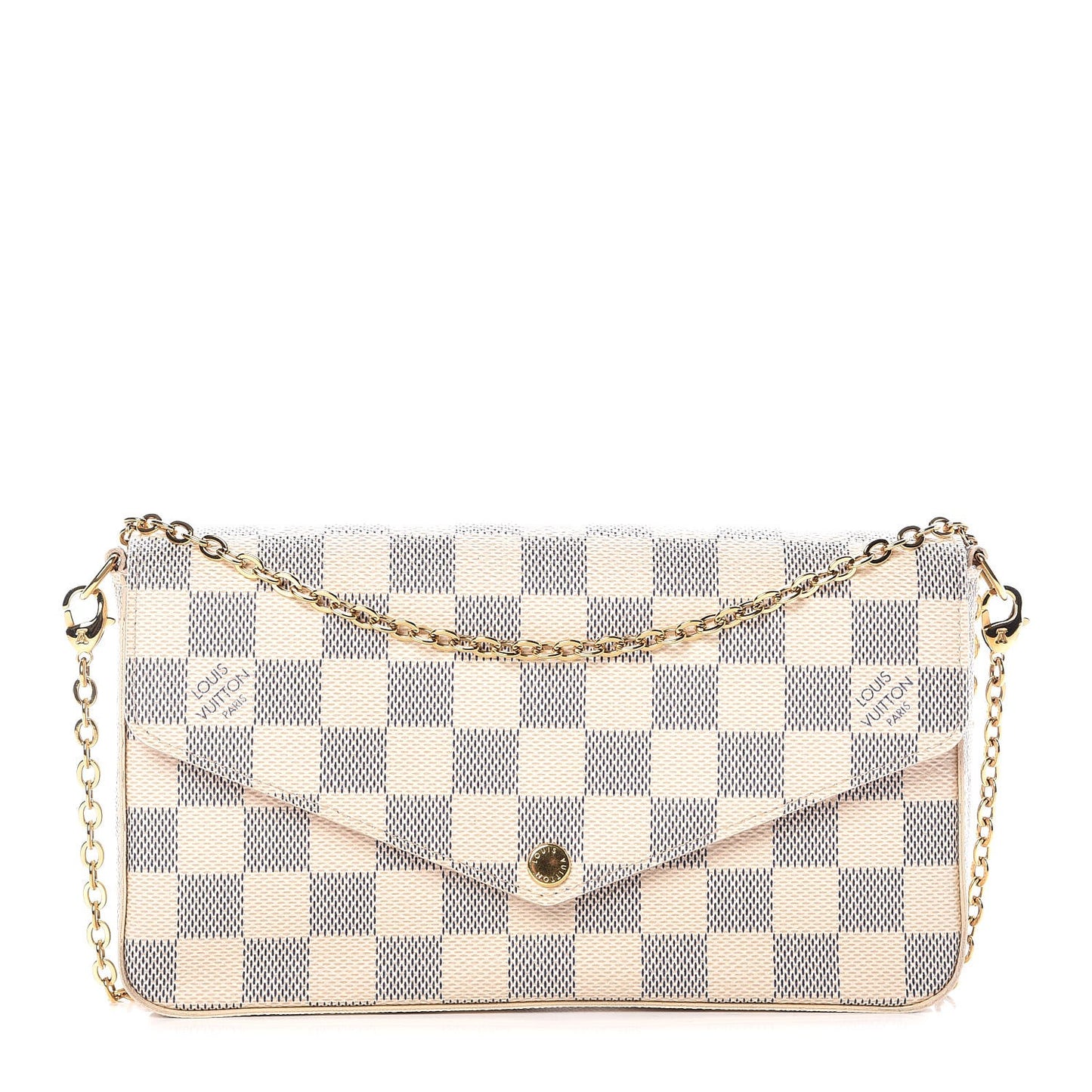 Damier Azur Pochette Felicie Chain Wallet Rose Ballerine