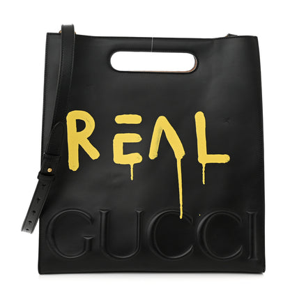 Gucci Calfskin GucciGhost Real Medium XL Tote Black Yellow 1 of 10