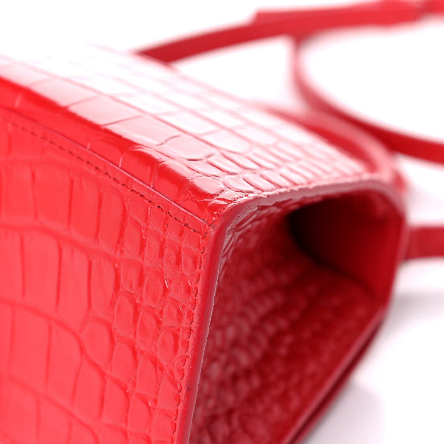 Balenciaga Shiny Calfskin Tonal B Crocodile Embossed Small Hourglass Top Handle Bag Bright Red 13 of 17