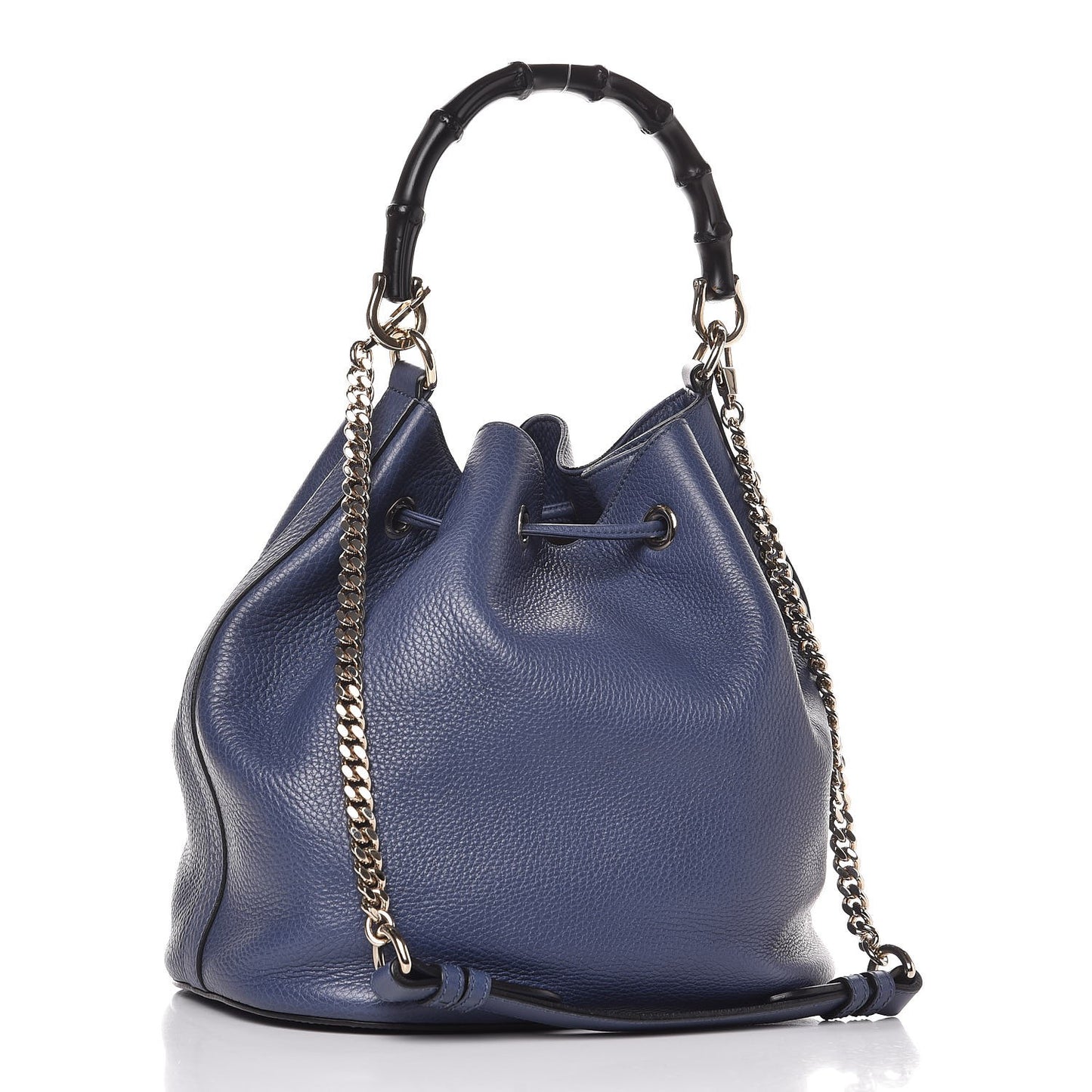 Pebbled Calfskin Miss Bamboo Bucket Bag Blue