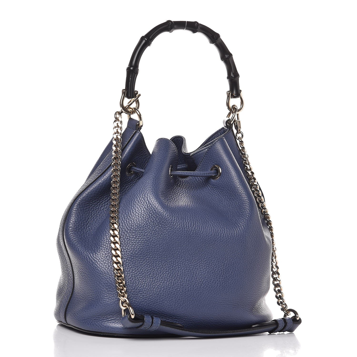 Gucci Pebbled Calfskin Miss Bamboo Bucket Bag Blue 4 of 8