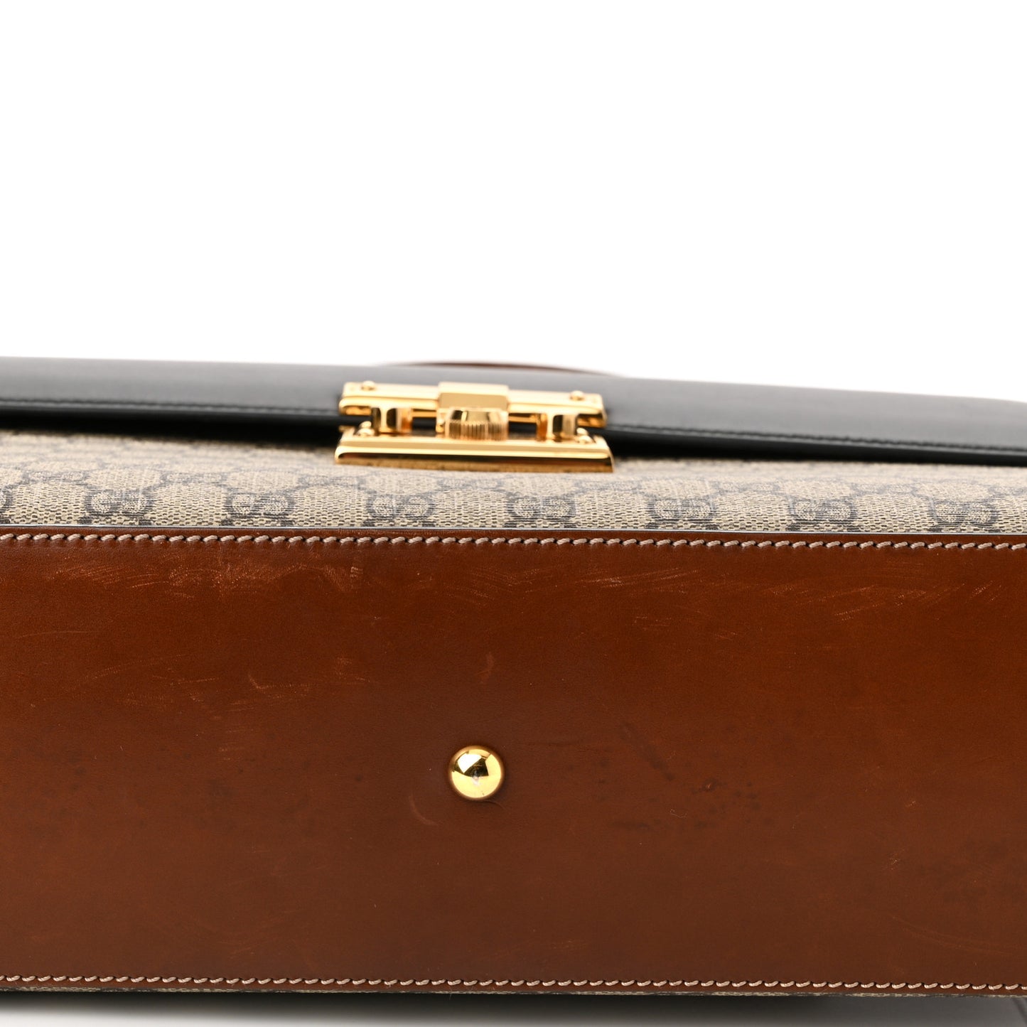 GG Supreme Monogram Calfskin Medium Padlock Top Handle Bag Beige Black Cuir