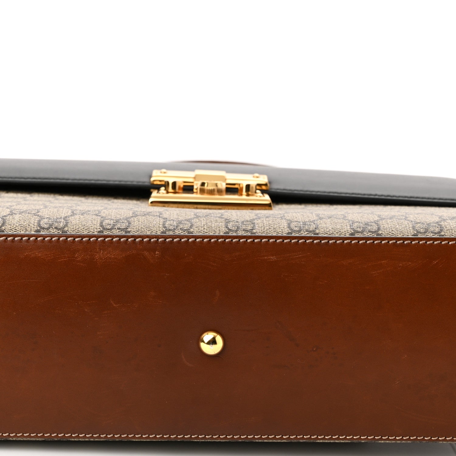 Gucci GG Supreme Monogram Calfskin Medium Padlock Top Handle Bag Beige Black Cuir 10 of 11