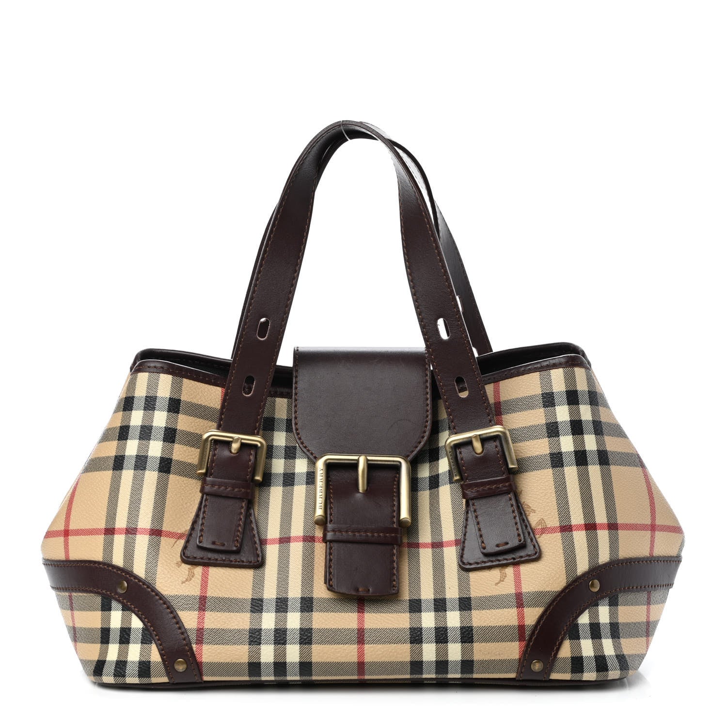 Burberry Haymarket Check Buckle Satchel Chocolate 1 of 9