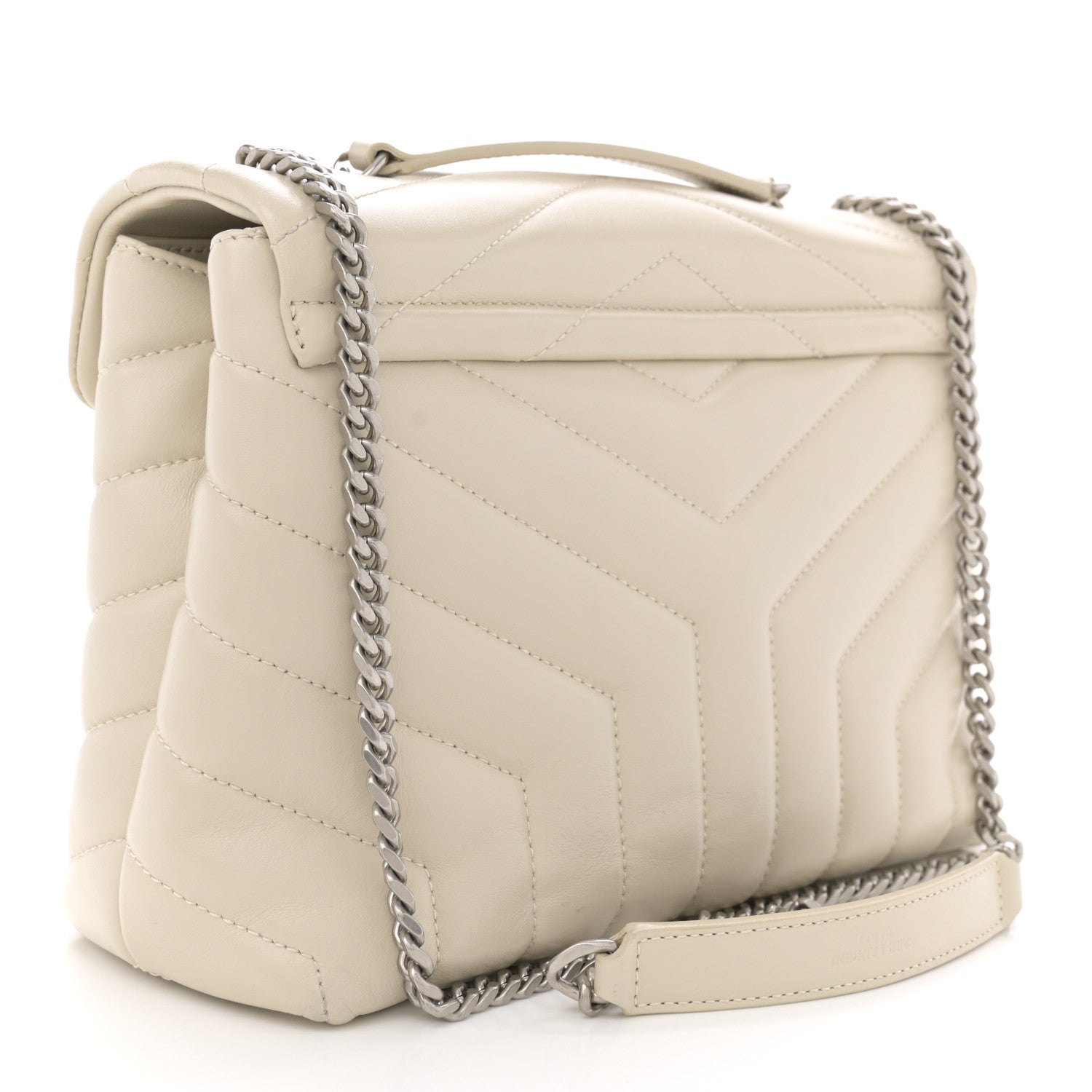 Saint Laurent Calfskin Y Quilted Monogram Small Loulou Chain Satchel Crema Soft 3 of 12