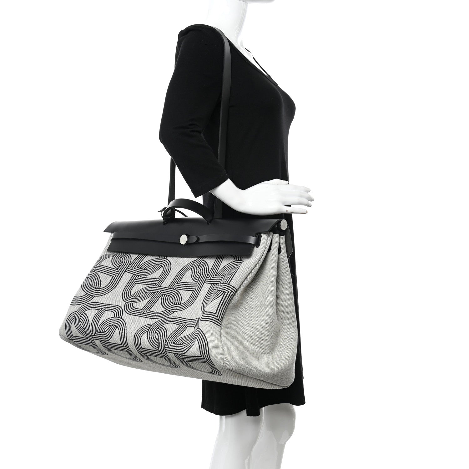 Hermes H Plume Canvas Vache Hunter Circuit Herbag Cabin Zip Retourne 50 Black Ecru 2 of 13
