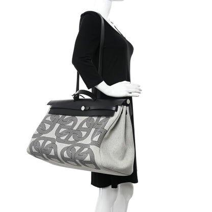 Hermes H Plume Canvas Vache Hunter Circuit Herbag Cabin Zip Retourne 50 Black Ecru 2 of 13