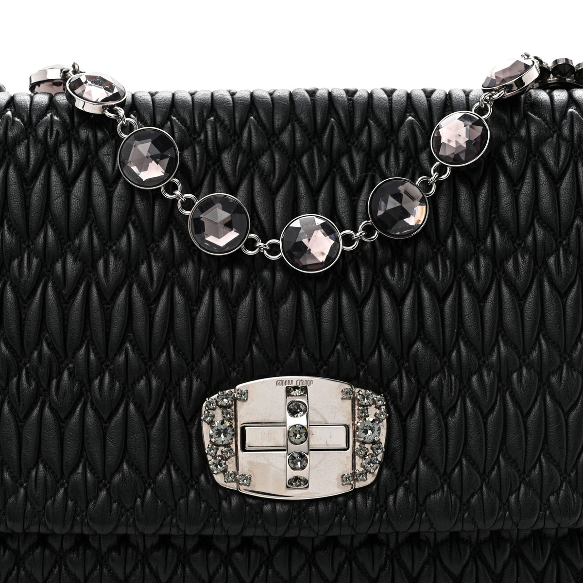 Miu Miu Nappa Matelasse Crystal Flap Clutch Black 13 of 23
