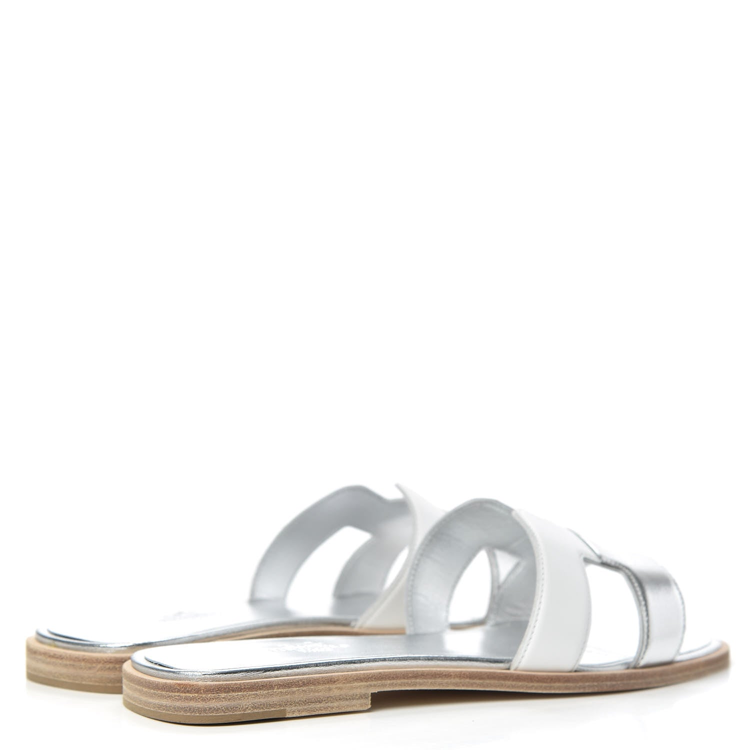 Hermes Metallic Nappa Box Oran Sandals 36.5 White Gris Argente 4 of 9