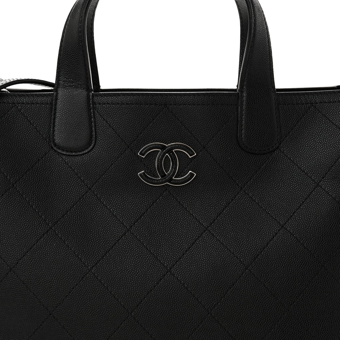Caviar Stitched Medium Lady Coco Shopping Tote Black