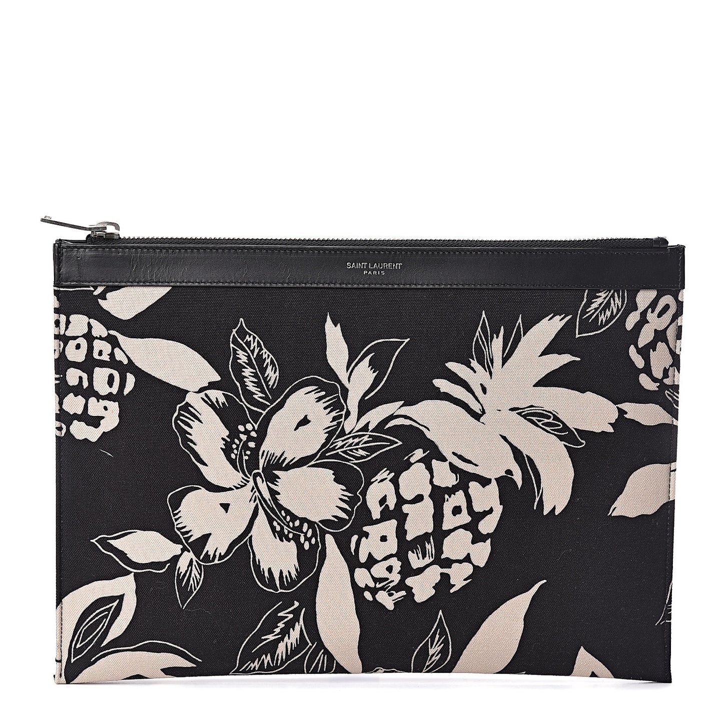 Canvas Hawaiian Print Zipped Tablet Holder Black