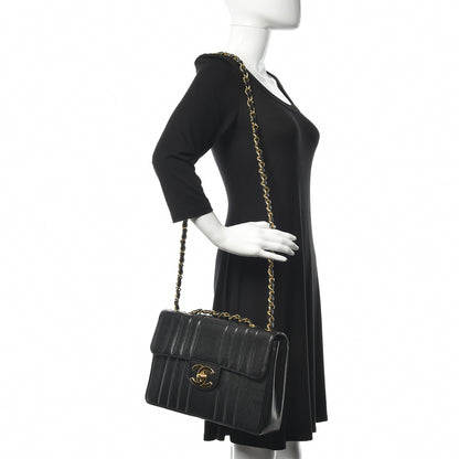 Chanel Caviar Vertical Quilted Jumbo Single Flap Black 2 of 13