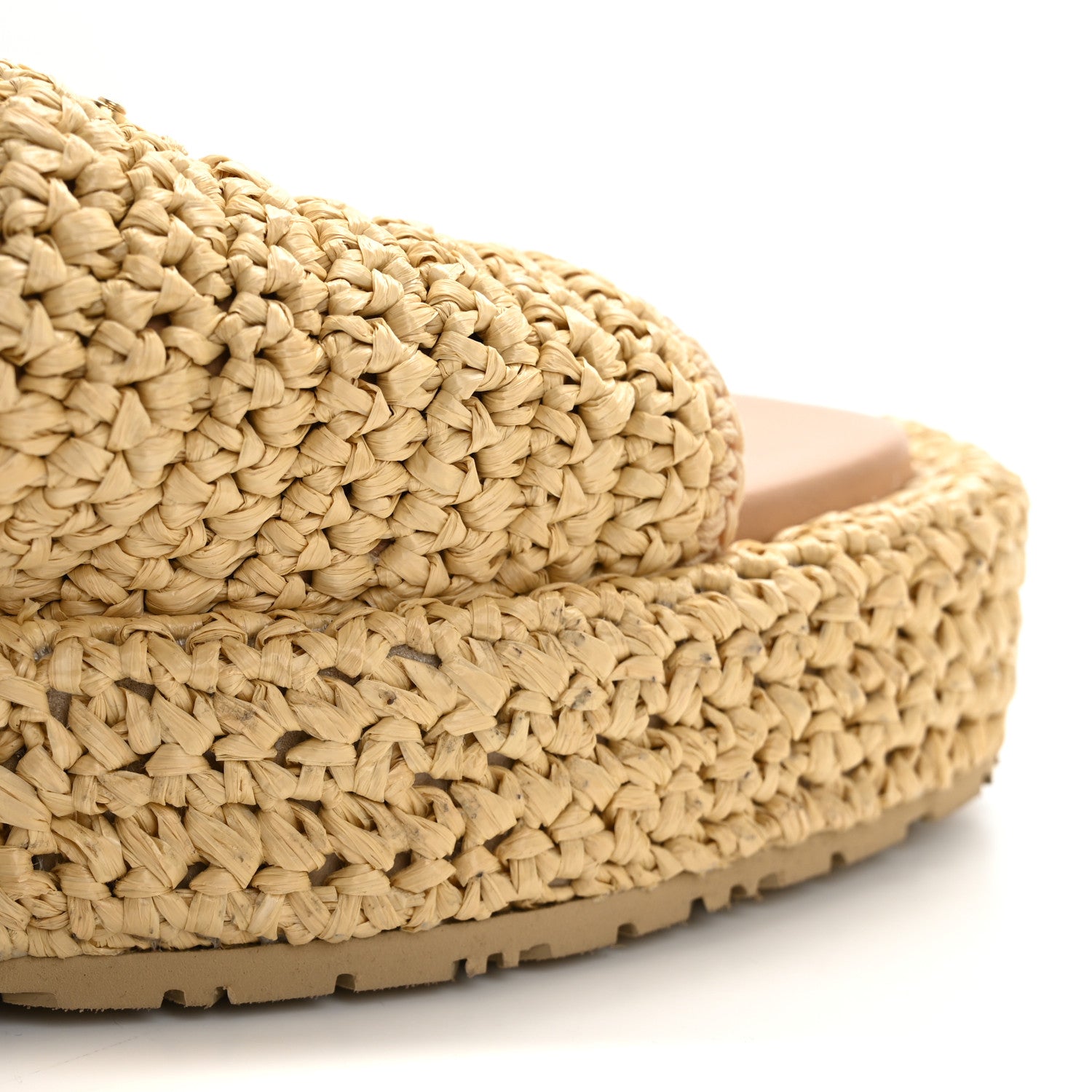 Prada Raffia Metal Triangle Logo Woven Flatform 35mm Slide Sandals 39 Naturale 15 of 17