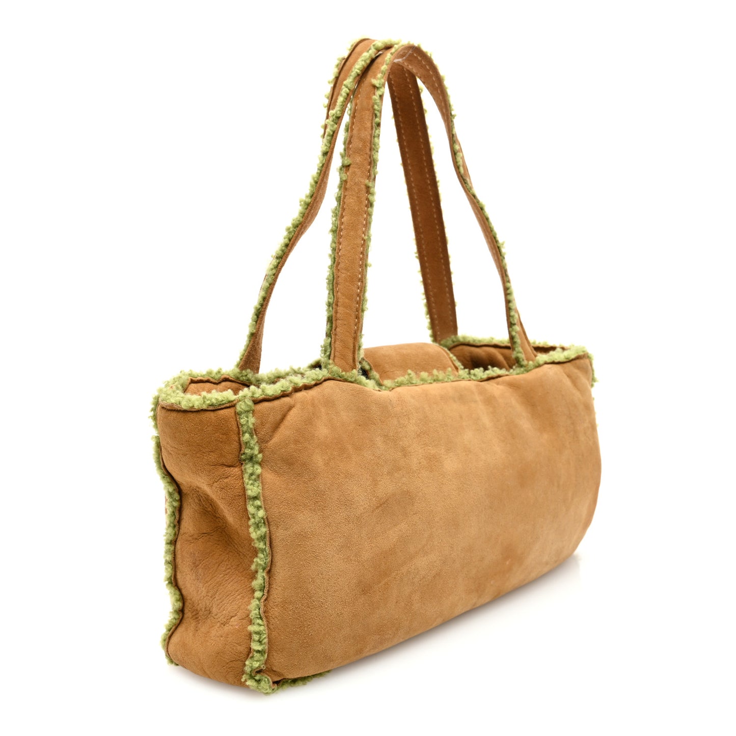 Suede Shearling Shoulder Bag Light Brown