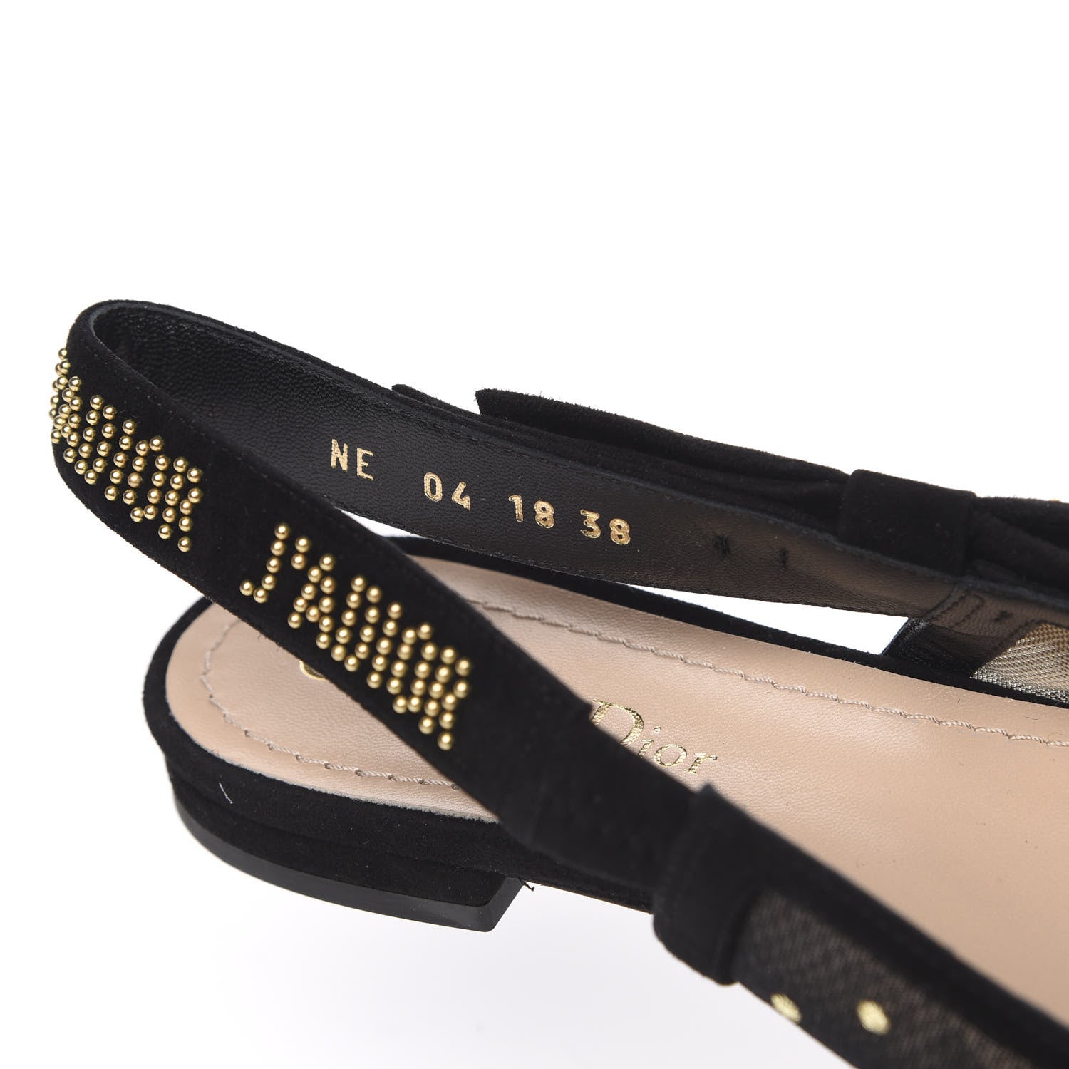 Christian Dior Plumetis Mesh Ribbon Dotted Studded J'Adoir Ballet Flats 38 Black Gold 7 of 9