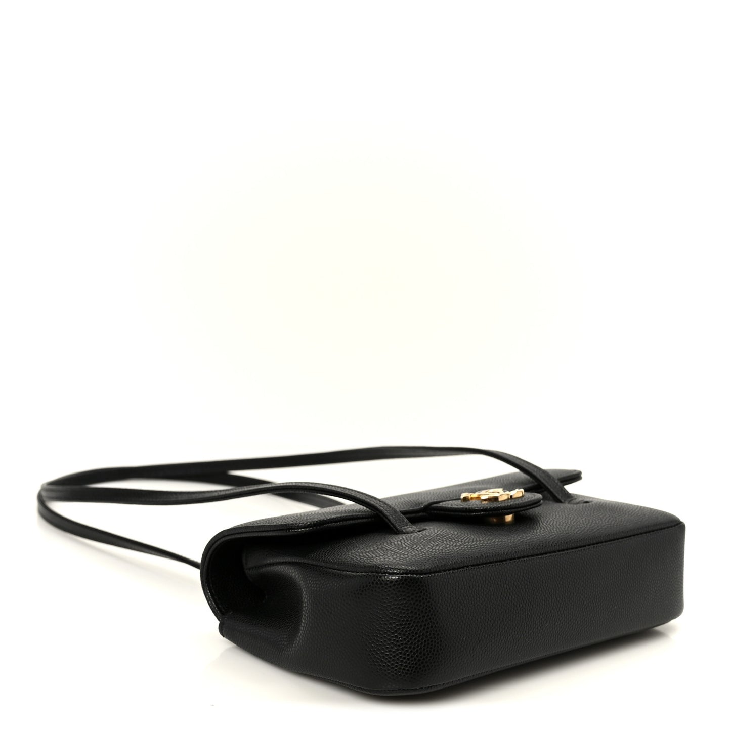Shiny Caviar Mini Preppy Coco Shoulder Bag Black