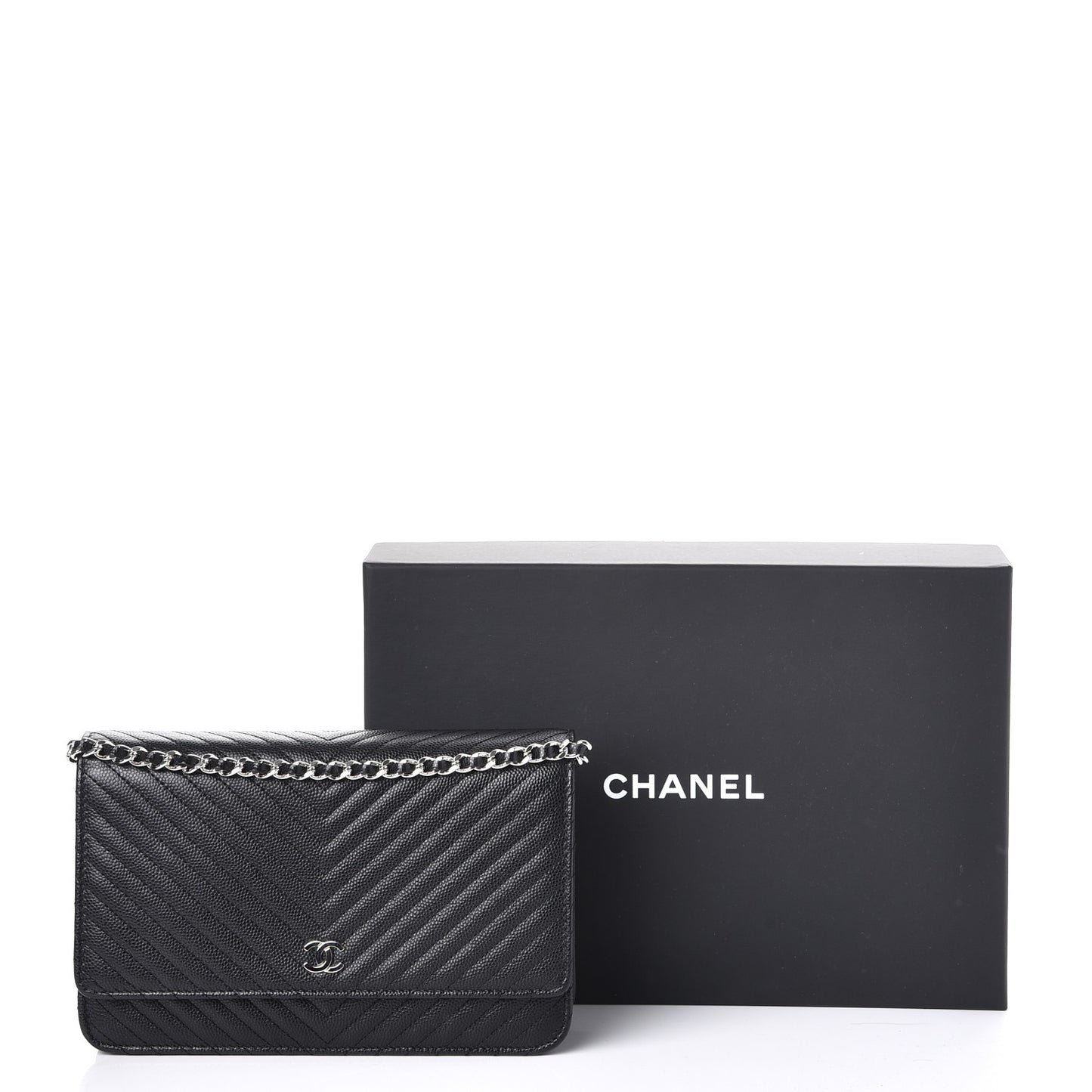 Caviar Chevron Quilted Wallet On Chain WOC Black