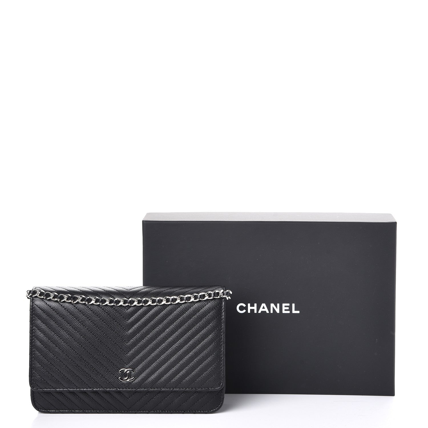 Chanel Caviar Chevron Quilted Wallet On Chain WOC Black 9 of 9